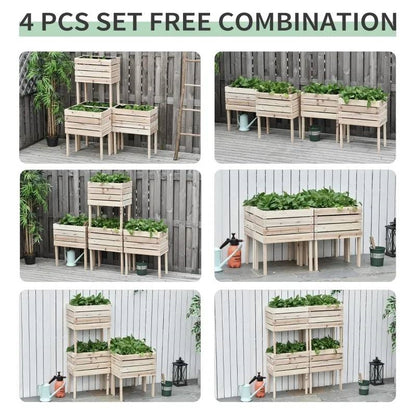 FarmHouse 4 Piece Wooden Elevated Planter Raised Garden Box