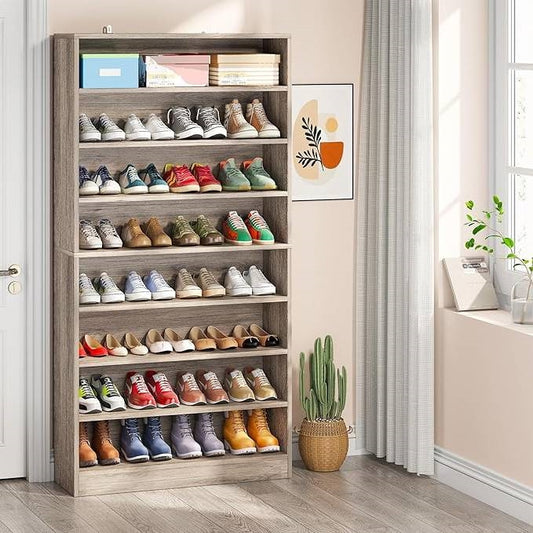 9 Tier Grey Wood Shoe Storage Cabinet, Holds Up To 45 Pairs
