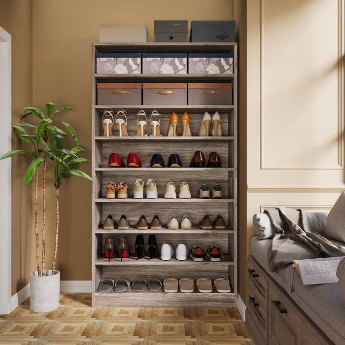 9 Tier Grey Wood Shoe Storage Cabinet, Holds Up To 45 Pairs