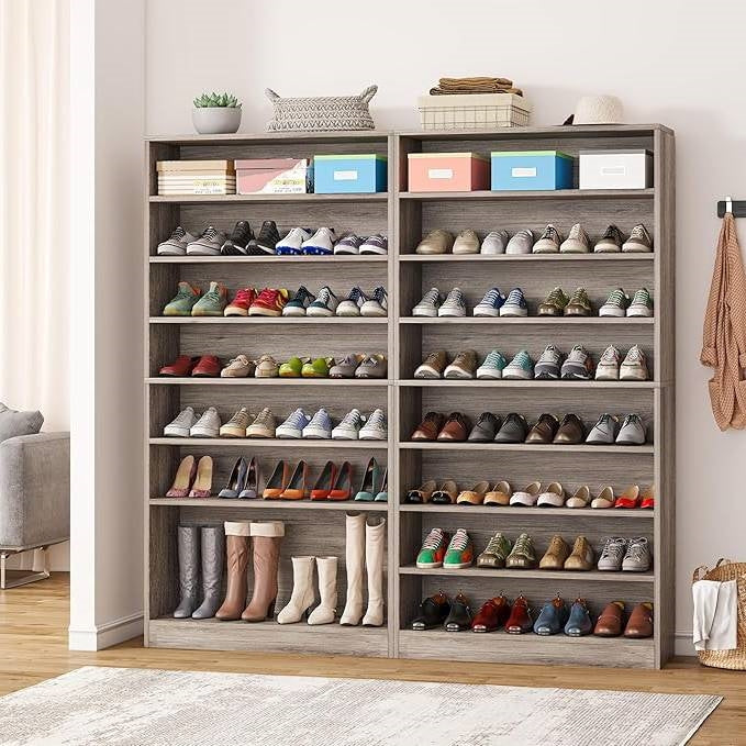 9 Tier Grey Wood Shoe Storage Cabinet, Holds Up To 45 Pairs