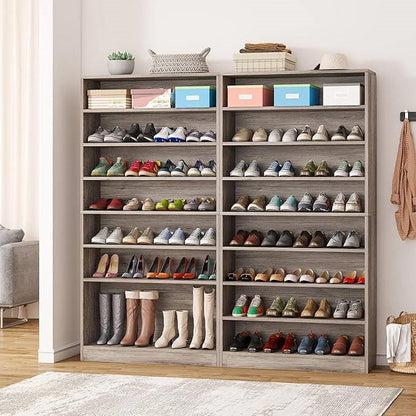 9 Tier Grey Wood Shoe Storage Cabinet, Holds Up To 45 Pairs