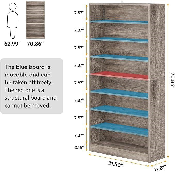 9 Tier Grey Wood Shoe Storage Cabinet, Holds Up To 45 Pairs