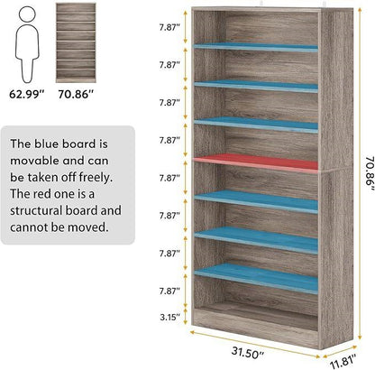 9 Tier Grey Wood Shoe Storage Cabinet, Holds Up To 45 Pairs