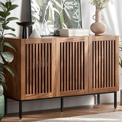 Mid-Century Modern Dining Buffet Storage Cabinet Sideboard in Brown Wood Finish
