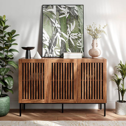 Mid-Century Modern Dining Buffet Storage Cabinet Sideboard in Brown Wood Finish