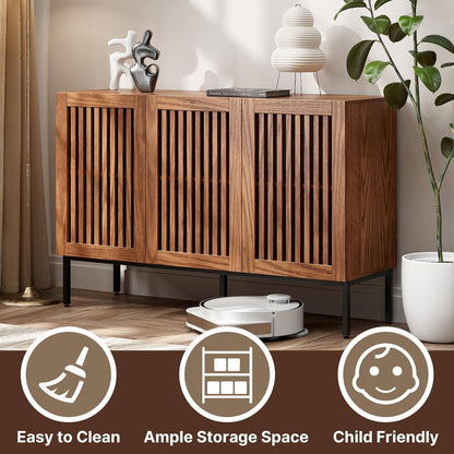 Mid-Century Modern Dining Buffet Storage Cabinet Sideboard in Brown Wood Finish
