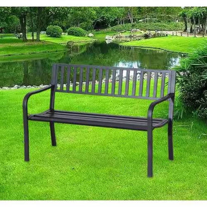 Outdoor Black Metal Garden Bench with 484 lb Max Weight Capacity