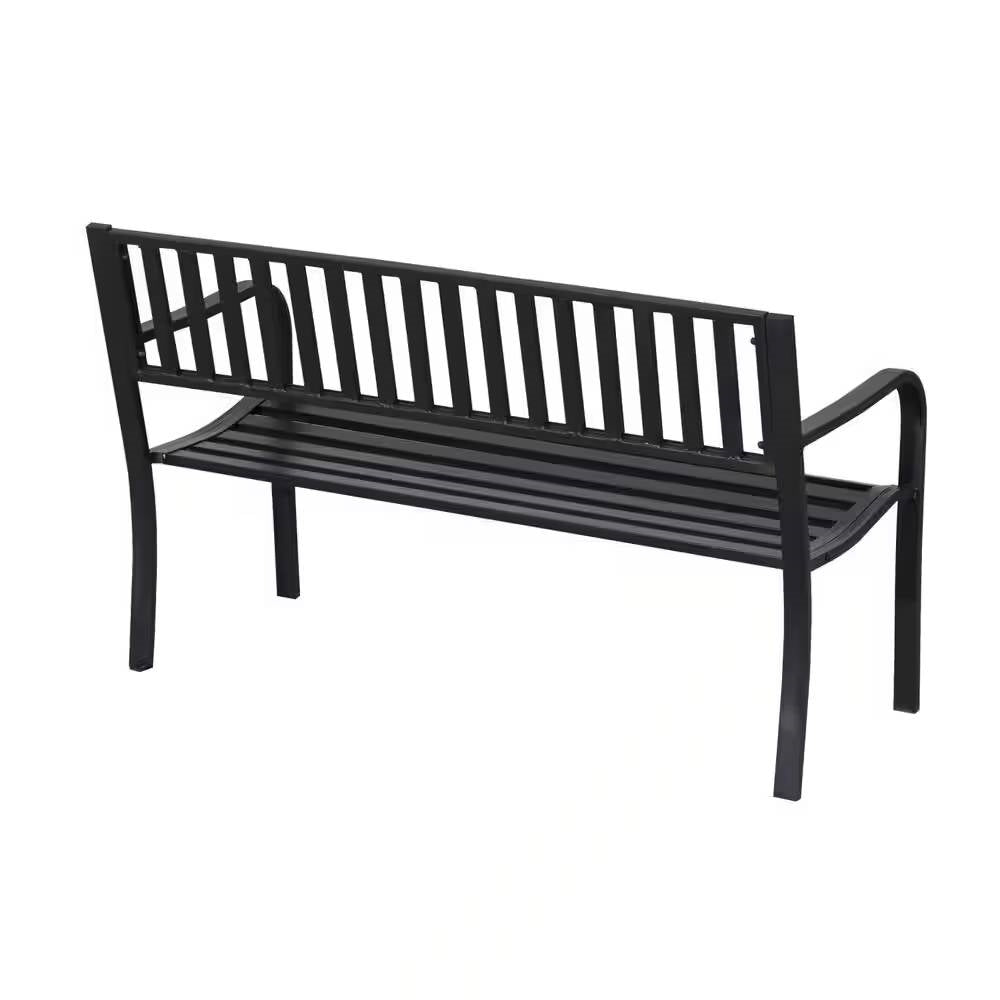 Outdoor Black Metal Garden Bench with 484 lb Max Weight Capacity