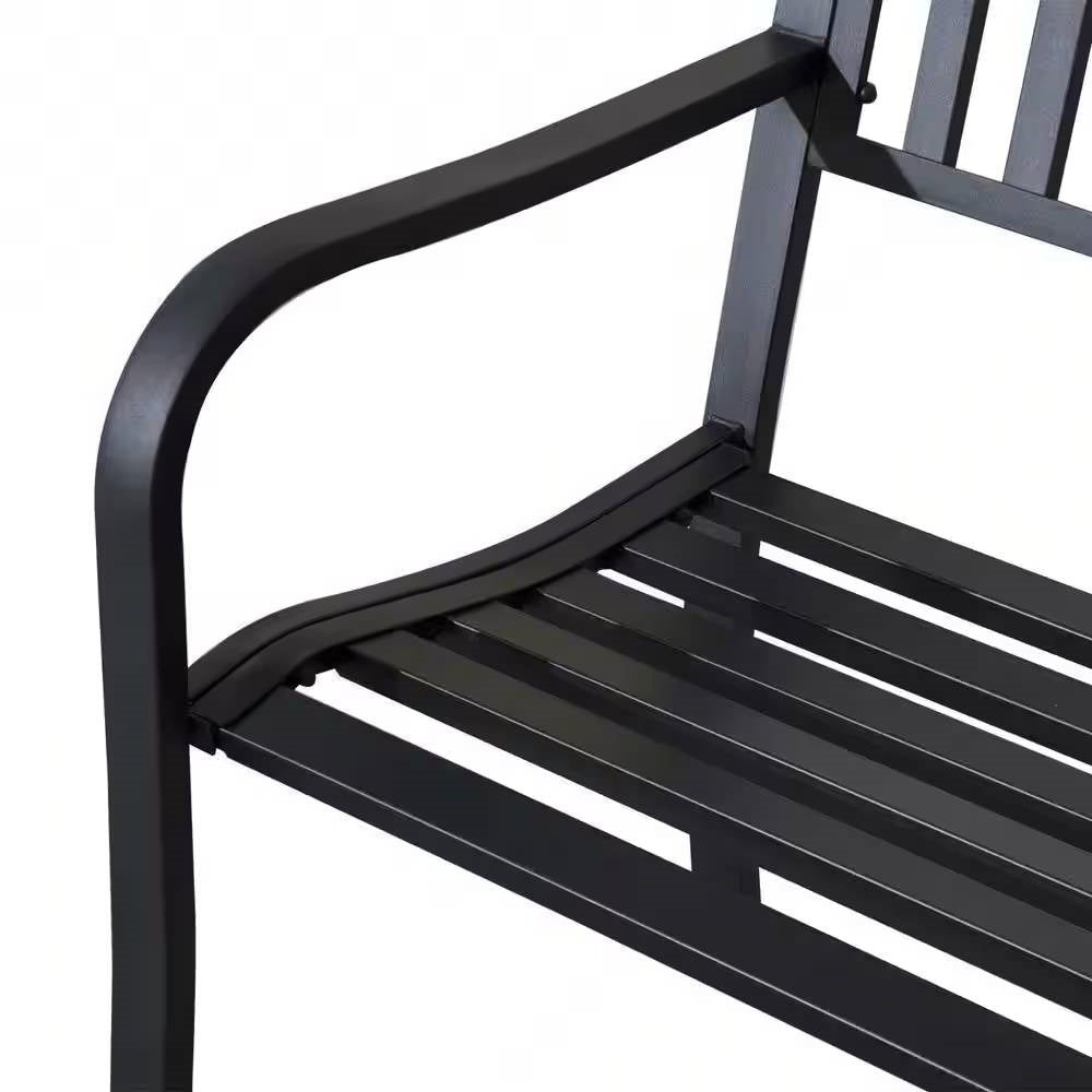 Outdoor Black Metal Garden Bench with 484 lb Max Weight Capacity
