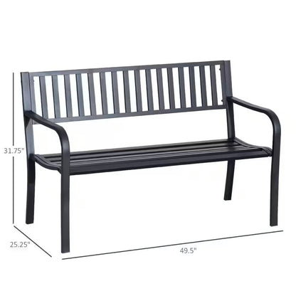 Outdoor Black Metal Garden Bench with 484 lb Max Weight Capacity