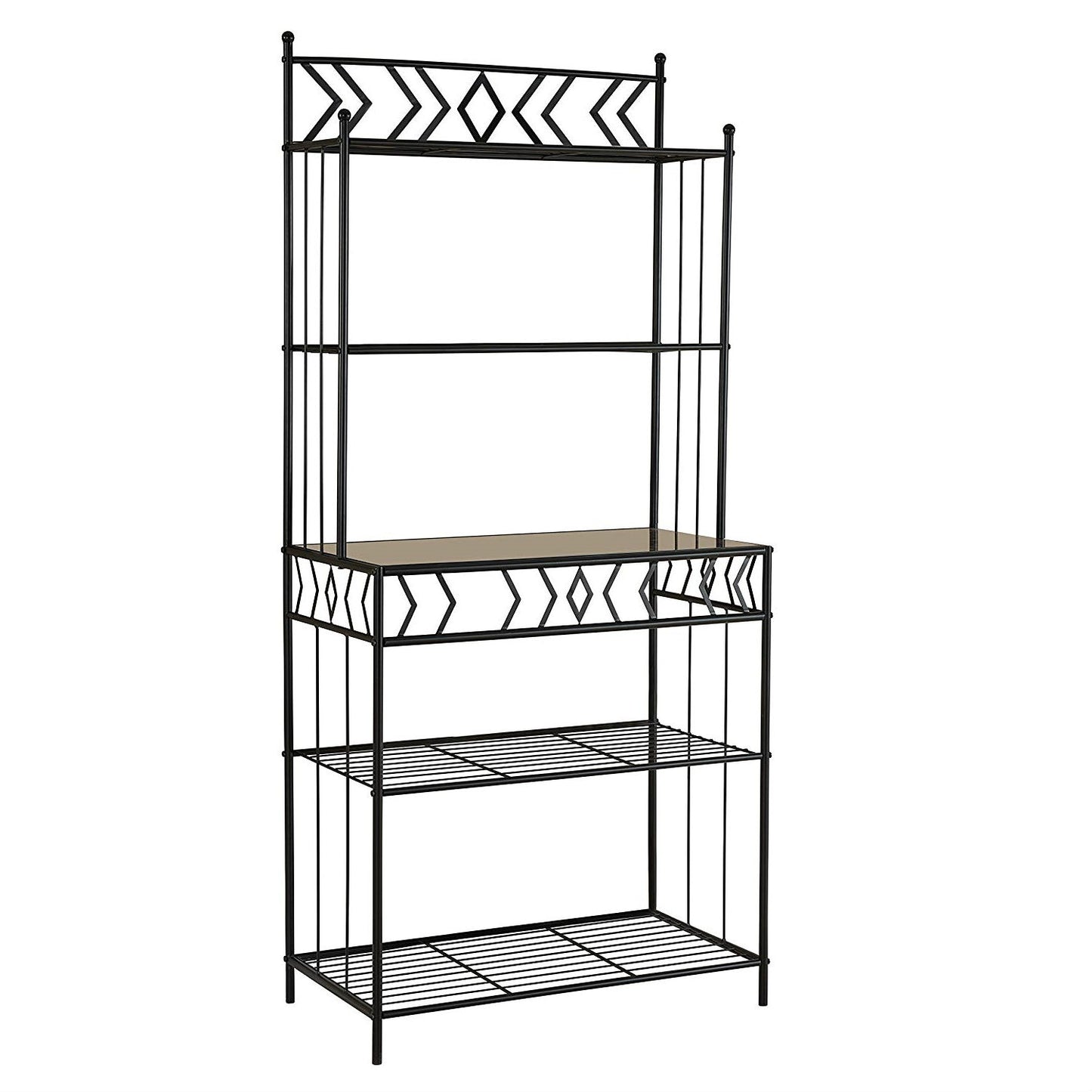 Kitchen Bakers Rack in Black Metal with Marble Top