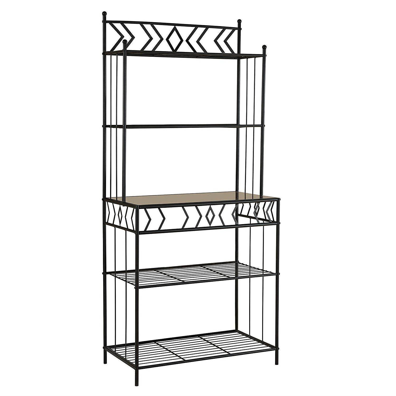 Kitchen Bakers Rack in Black Metal with Marble Top
