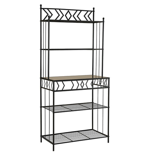Kitchen Bakers Rack in Black Metal with Marble Top