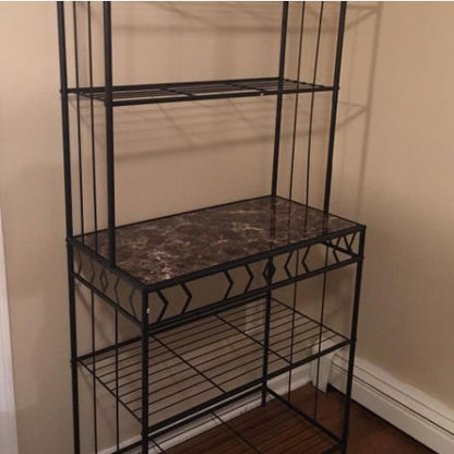 Kitchen Bakers Rack in Black Metal with Marble Top