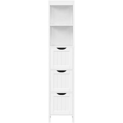 Bathroom Cabinet Tower with 3 Storage Drawers and 2 Shelves in White Wood Finish