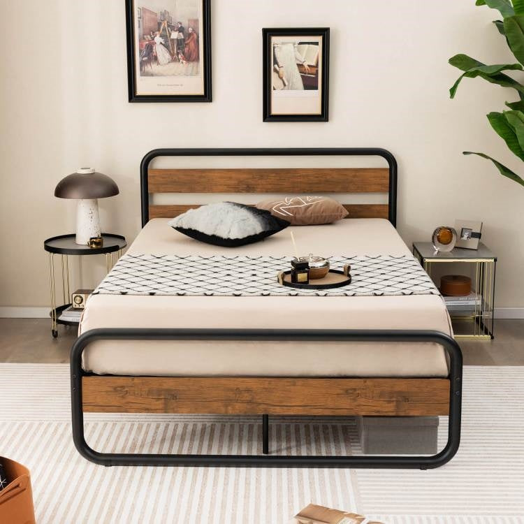 Full Size Rustic Arc Tube Head/Footboard Platform Bed Frame
