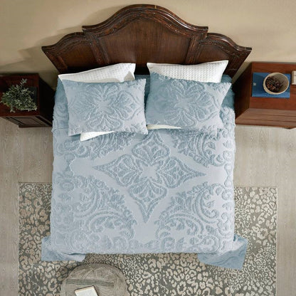 Full Size OverSized 100% Cotton Chenille 3 PCS Coverlet Bedspread Set in Blue