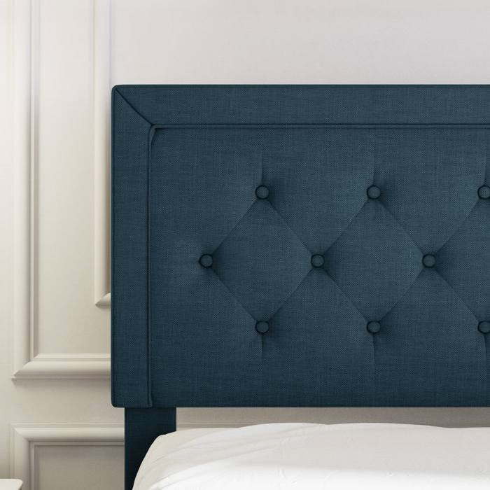 Full Size Blue Tufted Upholstered Platform Bed Adjustable Headboard Height