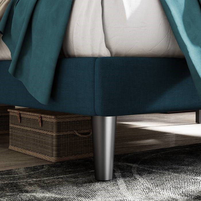 Full Size Blue Tufted Upholstered Platform Bed Adjustable Headboard Height