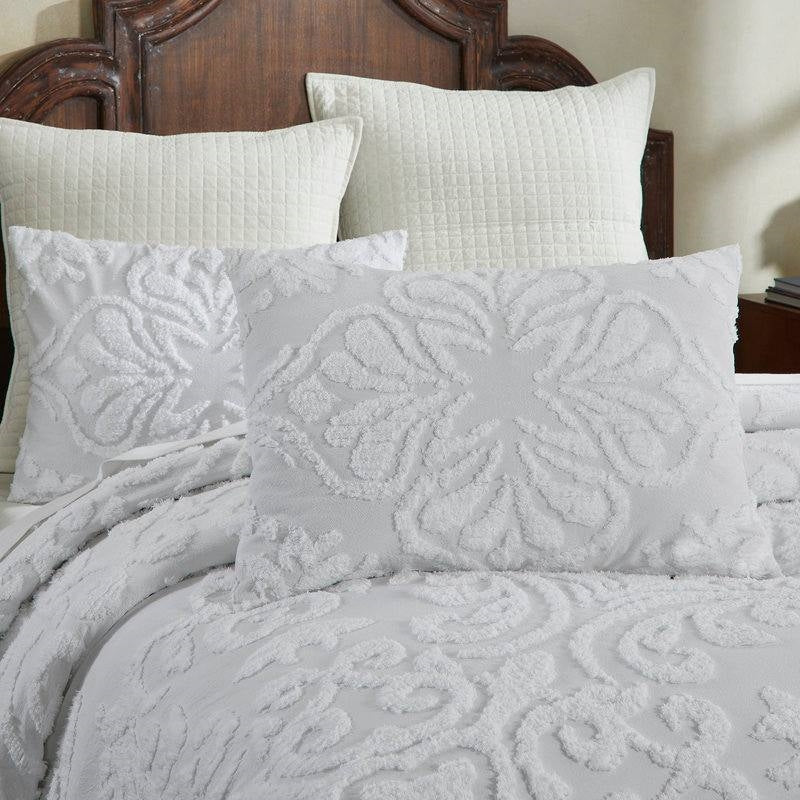 Full Size OverSized 100% Cotton Chenille 3 PCS Coverlet Bedspread Set in White