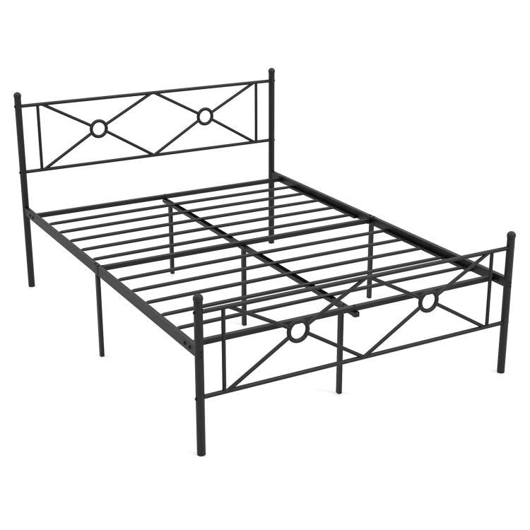 Full Size Modern Black Metal Headboard &amp; Footboard Platform Bed Frame