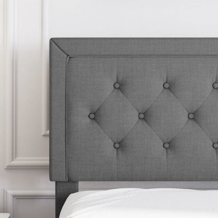 Full Size Grey Tufted Upholstered Platform Bed Adjustable Headboard Height