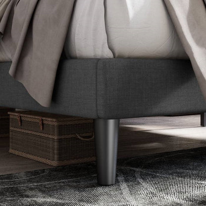 Full Size Grey Tufted Upholstered Platform Bed Adjustable Headboard Height