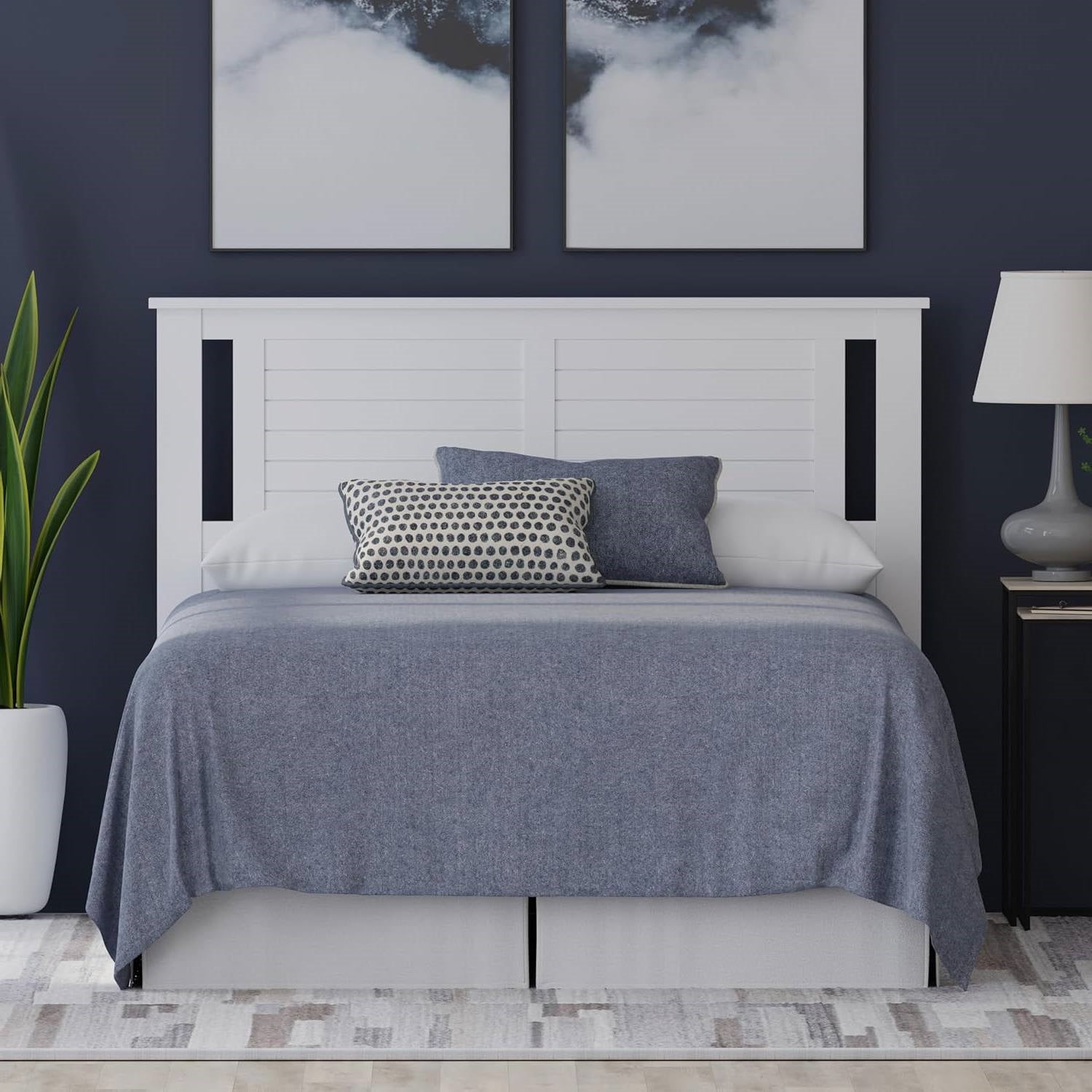 Full Size Coastal White Poplar Horizontal Slat Panel Headboard