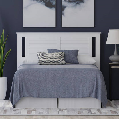 Full Size Coastal White Poplar Horizontal Slat Panel Headboard