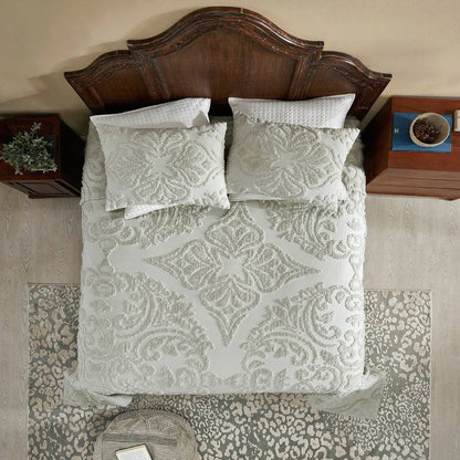 Full Size OverSized 100% Cotton Chenille 3 PCS Coverlet Bedspread Set in Sage