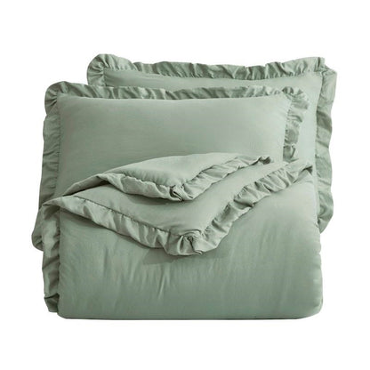 Full Size Sage Stone Washed Ruffled Edge Microfiber Comforter Set