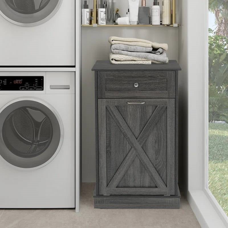 Odor Seal Trash Can Cabinet in Grey Finish - Accommodates 10-Gallon Trash Bin