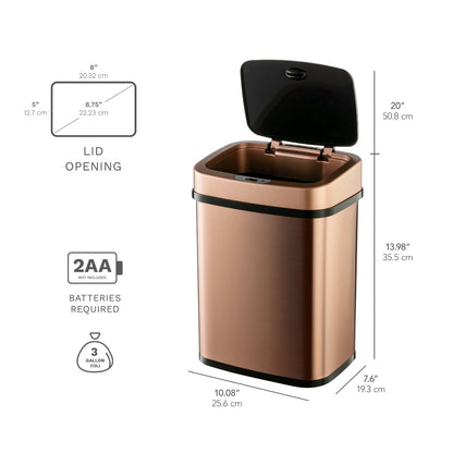 Small 3-Gallon Motion Sensor Touchless Stainless Steel Trash Can Gold