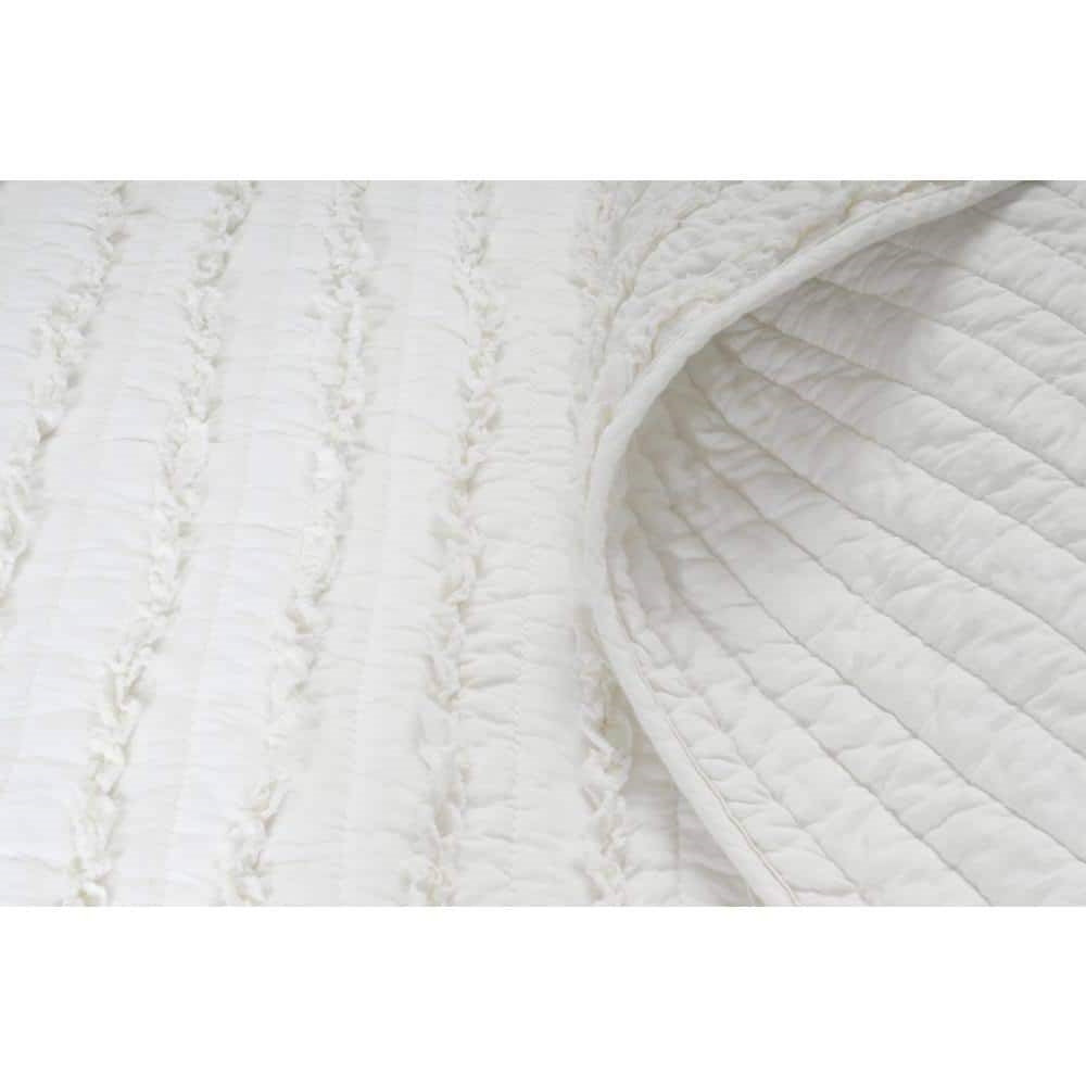 King size 3-Piece Quilt Set with 2 Pillow Shams 100% Cotton White Ruffles