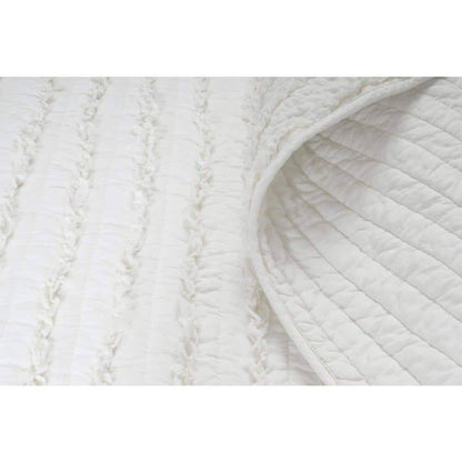 King size 3-Piece Quilt Set with 2 Pillow Shams 100% Cotton White Ruffles