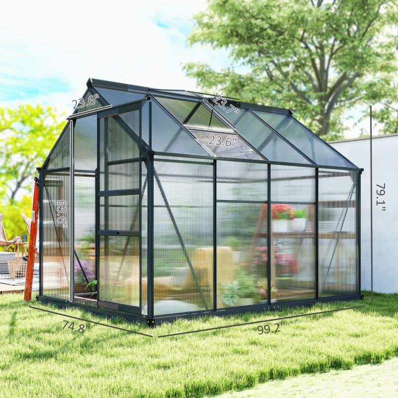8.3 ft. 6.2 ft. Sturdy Outdoor Polycarbonate Greenhouse with Grey Metal Frame
