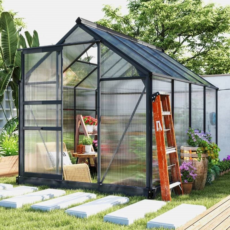 8.3 ft. 6.2 ft. Sturdy Outdoor Polycarbonate Greenhouse with Grey Metal Frame