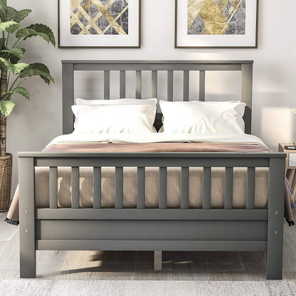 Grey Pine Wood Slatted Platform Headboard Footboard Full Size