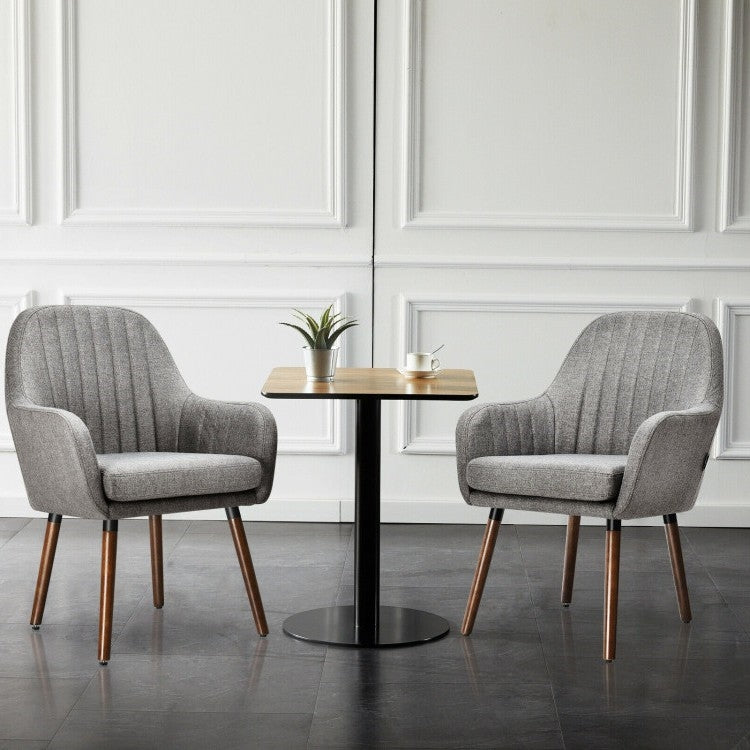 Set of 2 Retro Linen Accent Chair w/ Espresso Rubber Wood Frame - Grey