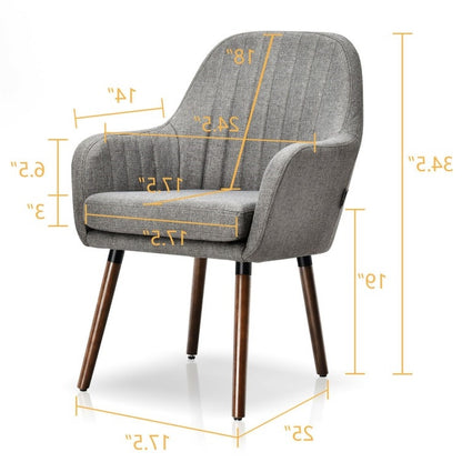 Set of 2 Retro Linen Accent Chair w/ Espresso Rubber Wood Frame - Grey