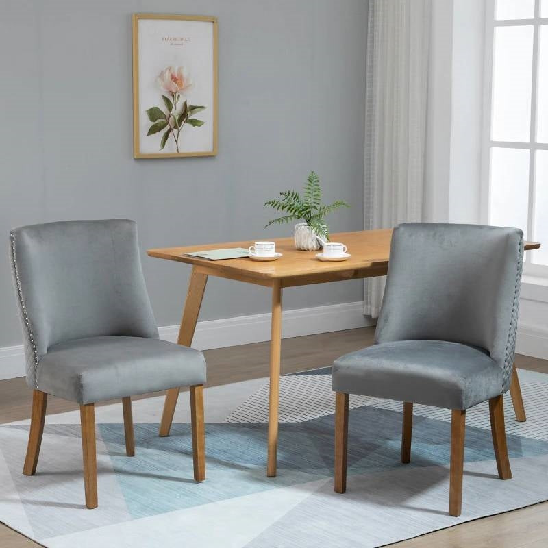 Set of 2 Modern High Back Nail heads Diamond Stitches Upholstered Dining Chairs, Grey