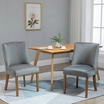 Set of 2 Modern High Back Nail heads Diamond Stitches Upholstered Dining Chairs, Grey