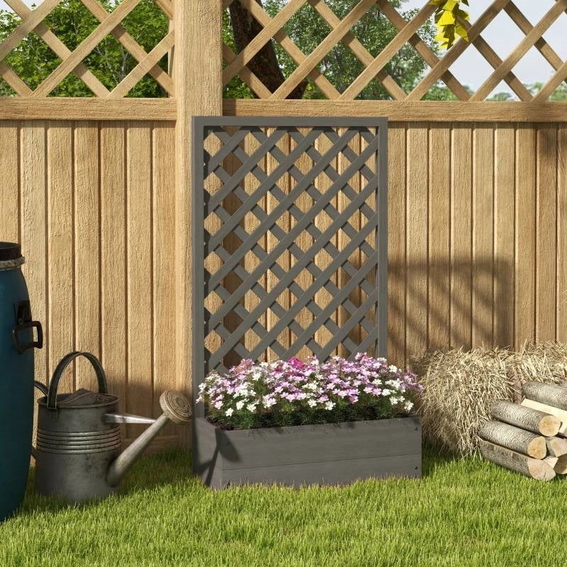 Outdoor Grey Wooden Lattice Trellis Raised Garden Bed Planter Box