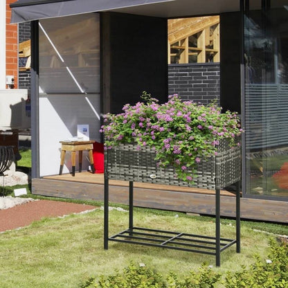 Grey Elevated Modern Rattan Wicker Raised Garden Planter Box