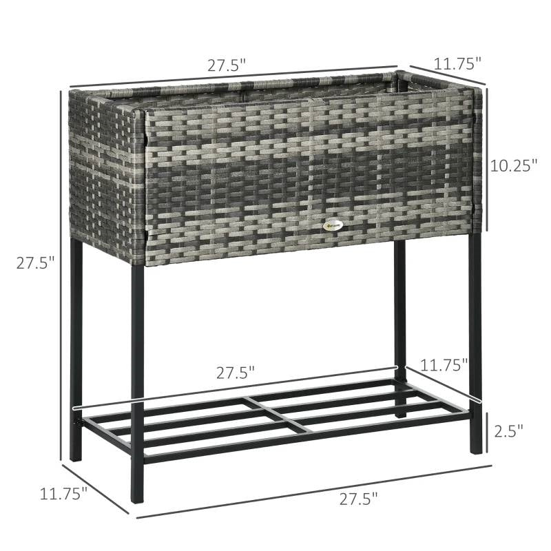 Grey Elevated Modern Rattan Wicker Raised Garden Planter Box