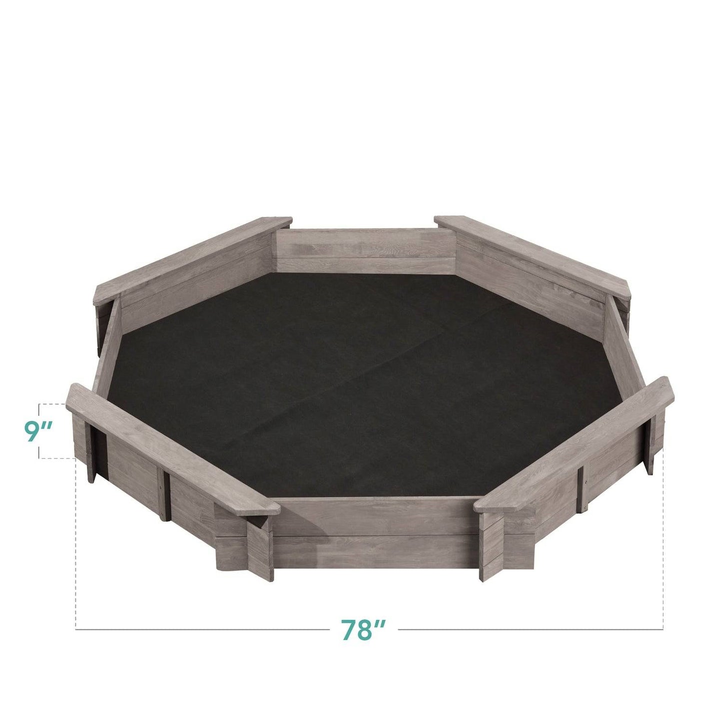 Grey Wooden Kid's Octagonal Sandbox w/ Sand Cover 4 Reinforced Benches, 8 Seats