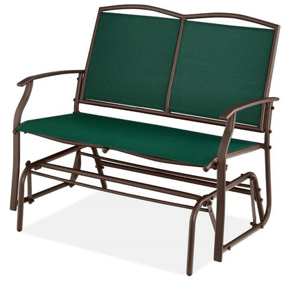 2 Seater Mesh Patio Loveseat Swing Glider Rocker with Armrests in Hunter Green
