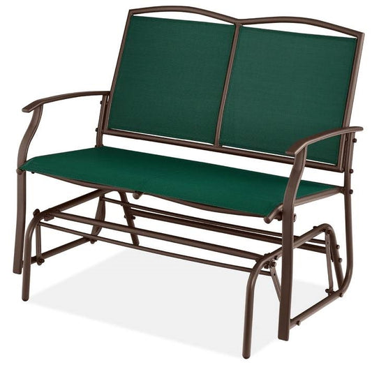 2 Seater Mesh Patio Loveseat Swing Glider Rocker with Armrests in Hunter Green