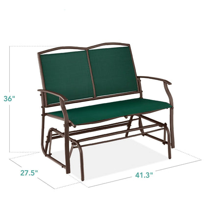 2 Seater Mesh Patio Loveseat Swing Glider Rocker with Armrests in Hunter Green