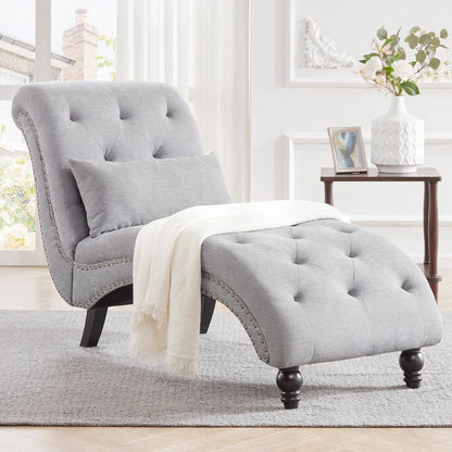 Linen Tufted Armless Chaise Lounge Chair w/ Pillow Grey